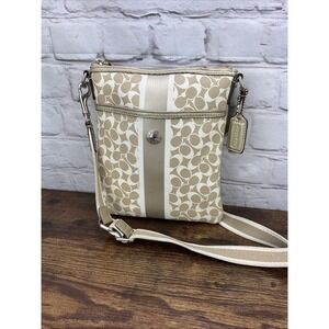 Coach Chelsea Heritage Stripe Tan Gold Crossbody Purse Bag‎